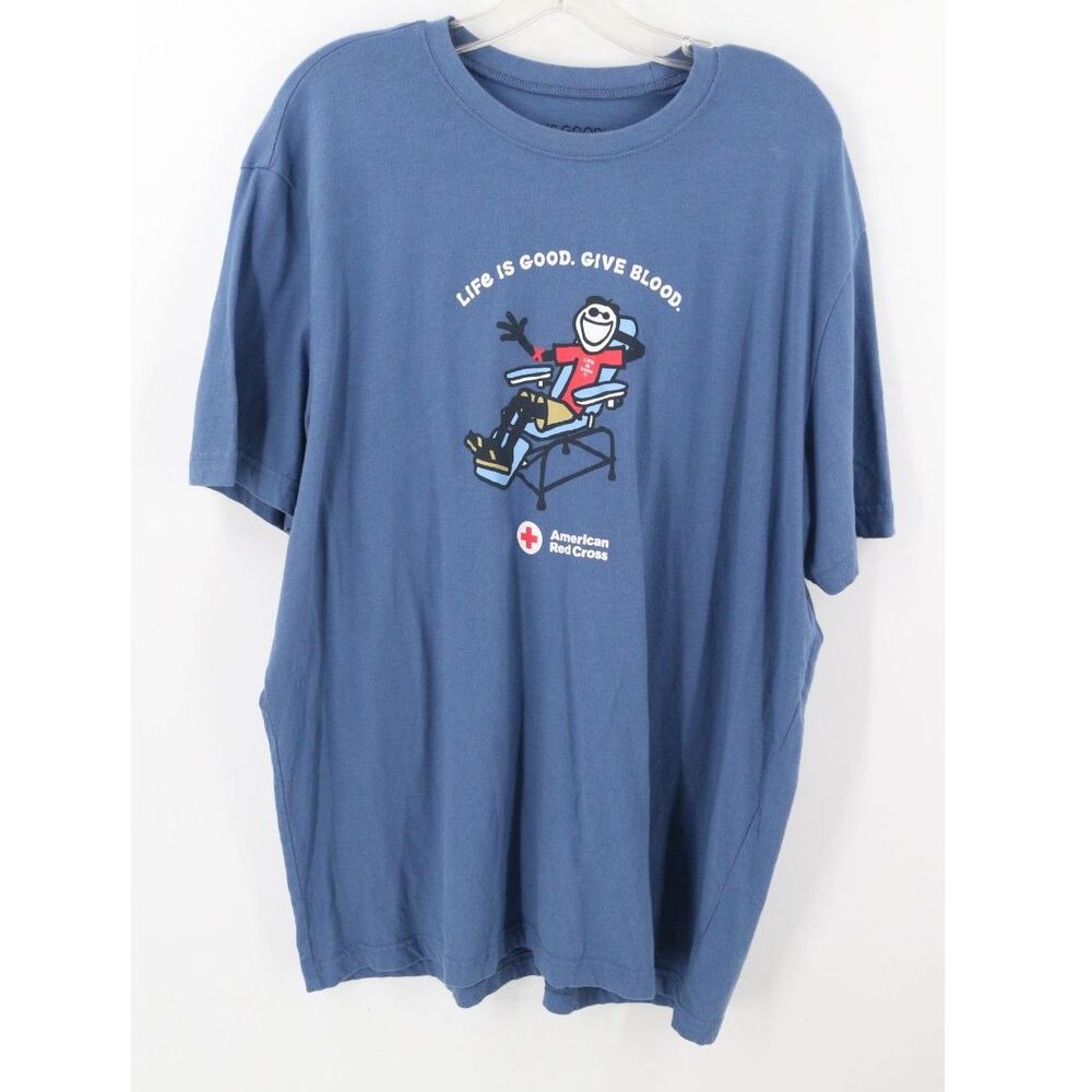 Life is Good American Red Cross Size XL Blue T-Shirt Give Blood